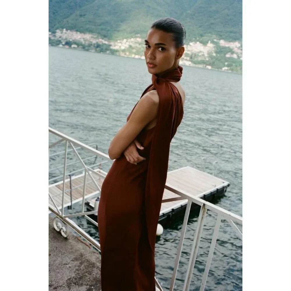 ZARA ASYMMETRIC MIDI DRESS WITH SCARF - Picture 5 of 8